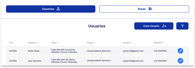 Vista de formulario de gestión de calidad